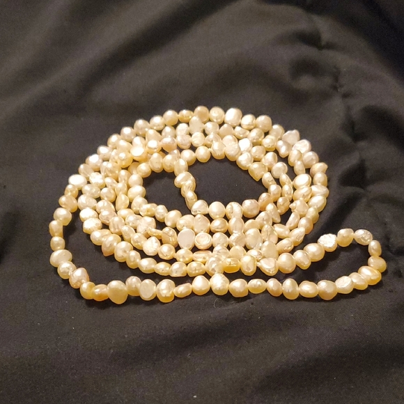 Long Baroque Freshwater Pearl Necklace – Creamy Iridescent Endless Strand - Picture 2 of 6